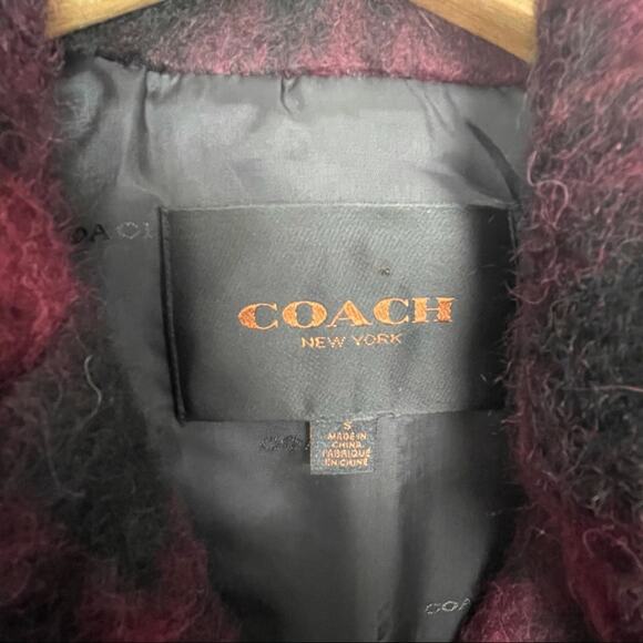 Coach Plaid Maroon Wool Alpaca Coat Red Pea Coat Small - Picture 7 of 10